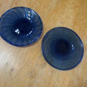 Lot Of 2  Hand Blown Glass Cobalt blue dessert or salad plates 8inch Swirl